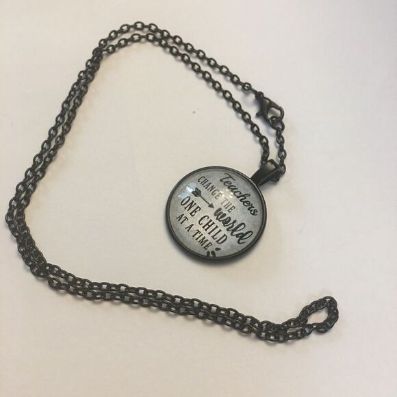TEACHER APPRECIATION Glass Cabochon Pendant Neckla - Picture 2 of 4